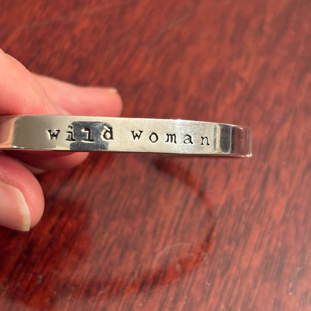 Wild Woman Stamped Silver cuff  Bracelet